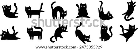 Cat icons Set in fill styles. Animal silhouettes Black Pet Symbols for templates, website designs and infographics, Drawing with children. Home animal signs vectors isolated on transparent background.