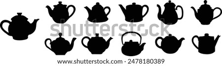 Tea pot, Camping Kettle fill Icons Set of Portable Campfire Kettle for Boiling Water during Outdoor Adventures and Camping. Drinking coffee pot. Vectors signs and symbols on transparent background.