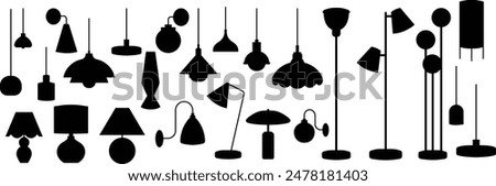 Set of Light and house floor lamp Fill icons. Home bedroom lamp, House furniture vectors. Office interior electric lamp pictogram For Personal and Commercial Use isolated on transparent background.