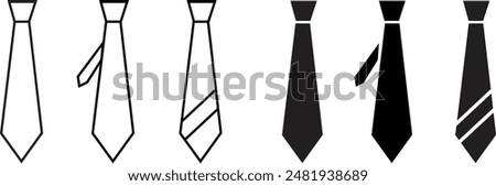 Tie line, flat Icons Set. Necktie symbols for your web site design, app. Formal wear clothing for men. Elegant male apparel for business occasions. Accessory for businessman on transparent background.