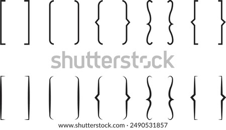 Set of Square and Curly double braces. Symmetric brackets pair, punctuation symbols for mathematics. Frames for math in flat styles. Retro parenthesis signs for text quote on transparent background.