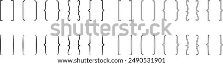 Square and Curly double braces Set. Symmetric brackets pair, punctuation symbol for mathematic. Frames for math in flat, outline style. Retro parenthesis sign for text quote on transparent background.