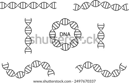 Set of DNA icons. deoxyribonucleic Acid Vectors outline Designs. DNA signs template for web and mobile UI elements. Spiral molecule medical bio tech illustration isolated on transparent background.