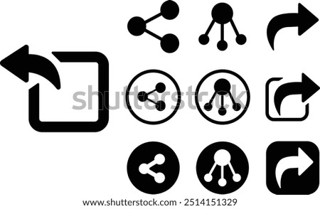 Share flat icons Set. Arrow symbols. Reply send forward buttons connection signs isolated on transparent background. Share Link Button for Social Media Silhouette. Link for Web Sites. Send Data Signs.