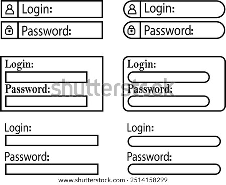 Set of Login and Password line icons. login access secret private password. Modern Sign in and Register page designs. Typing and entering password of social media isolated on transparent background.