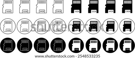 Memory card icons set in trendy line and flat style. Design can use for web and mobile app. Data storage vector. Micro SD memory storage multimedia card and adapter isolated on transparent background.