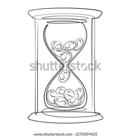 Hourglass single outline line drawing. Time is money financial investment concept. Time management conceptual metaphor. Business art. Trendy one line image design vector illustration.