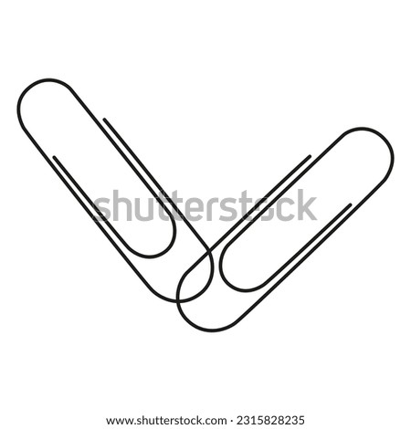 Paper clip line icon. Black continuous outline of paper clip on white background. Stationery item vector illustration. Paper clips one line drawing. Connected staples logo for stationery store.