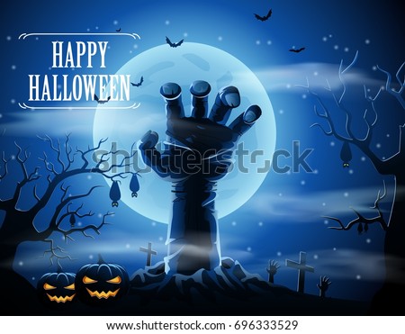 Halloween background with zombies and the moon. Vector illustration