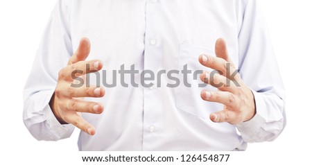 Well dressed businessman with dirty fingernails with space between hands