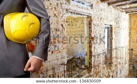 engineer yellow helmet for workers security over old building inside