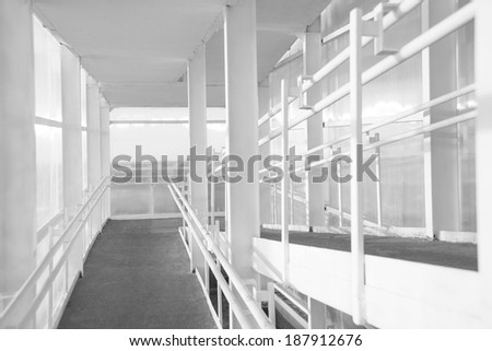 Background of air above the urban pedestrian crossing highway   Transparent glass and metal construction backdrop