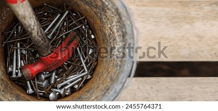 Similar – Image, Stock Photo rusty nails on the ground