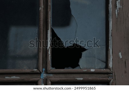 Similar – Image, Stock Photo The broken window in the facade was closed with boards and tarpaulin