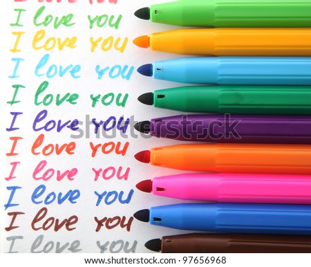 phrase-I love you, different colors of colored markers