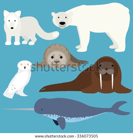 Set Of Cartoon Arctic Animals. Vector Illustration Of Polar Bear, Seal ...