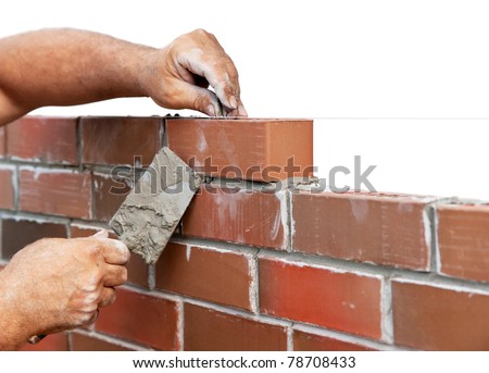 Bricklaying isolated on white