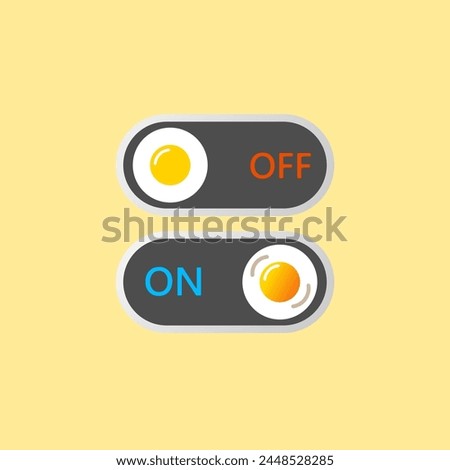 On and Off toggle switch icons. Switch toggle buttons ON OFF. Material design switch buttons set. with the concept of fried eggs.