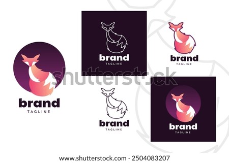 Set of Five Fox-Themed Logos with Varying Colors and Styles, Featuring Silhouettes, Outlines, and Full-Color Versions, Including Circular and Square Designs with Brand Tagline