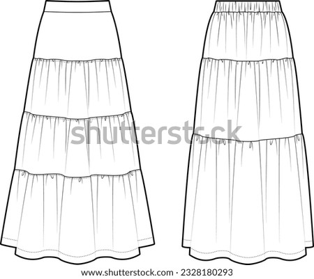 Women's Tiered Maxi Skirt fashion vector sketch 