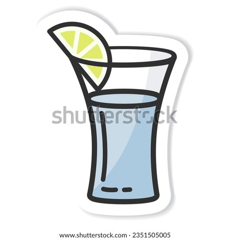 Sticker glass of tequila isolated vector illustration, minimal design. tequila icon on a white background. Vector illustration