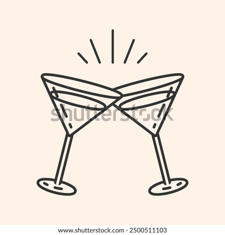 Cocktail glasses icon.Cheers symbol. Party and celebration simple Minimal Pictogram.Cocktail party invitation sign for greeting cards, postcards, invitations, menu design. Vector illustration EPS10.