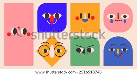 Portraits of diverse people.Cute funny characters. Cartoon, minimal, abstract contemporary style. Avatar, icon templates. Hand drawn Vector isolated illustrations EPS10