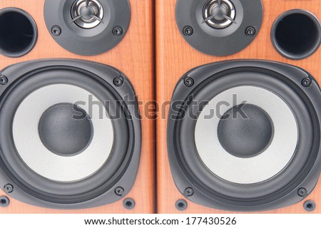 wooden sound speakers isolated on white background