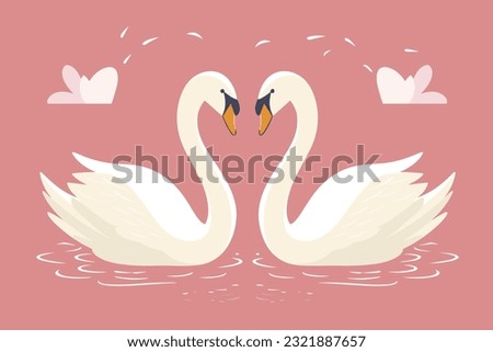 Image, Stock Photo Swans in love, forming heart, by the water.