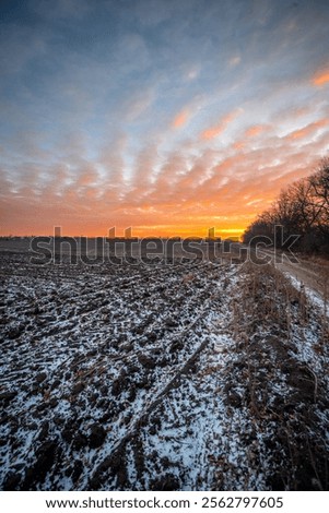 Similar – Image, Stock Photo Empty smooth frozen winter road with ice snow after storm