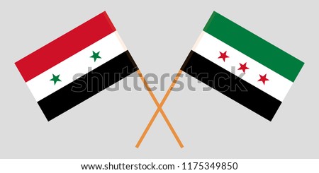 Crossed flags of Syrian Arab Republic and Syrian National Coalition. Official colors. Correct proportion. Vector illustration