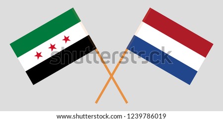 Netherlands and Syria opposition. The Netherlandish and Syrian National Coalition flags. Official proportion. Correct colors. Vector illustration