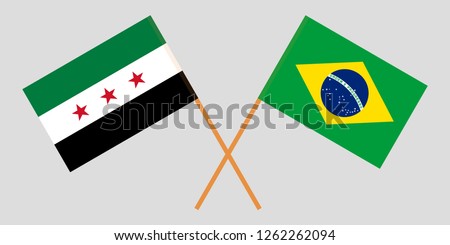 Syria opposition and Brazil. The Syrian National Coalition and Brazilian flags. Official proportion. Correct colors. Vector illustration