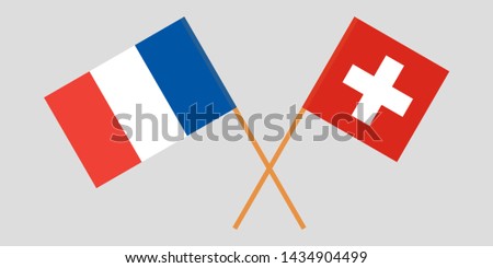 Switzerland and France. Crossed Swiss and  French flags