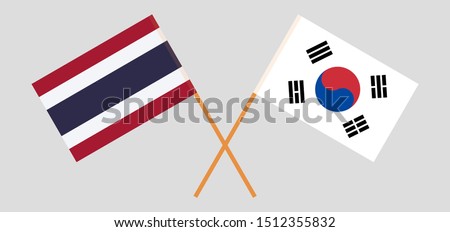 Thailand and South Korea. Crossed Thai and Korean flags