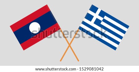 Laos and Greece. Laotian and Greek flags. Official colors. Correct proportion. Vector illustration
