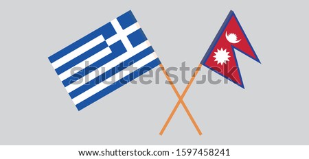 Crossed flags of Nepal and Greece. Official colors. Correct proportion. Vector illustration
