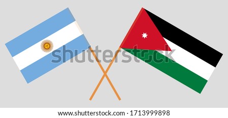 Crossed flags of Jordan and Argentina. Official colors. Correct proportion. Vector illustration
