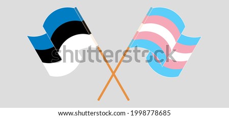 Crossed and waving flags of Estonia and transgender pride