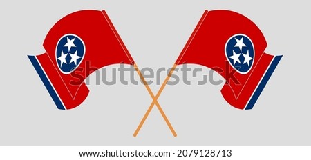 Crossed and waving flags of The State of Tennessee. Vector illustration
