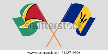 Crossed and waving flags of Guyana and Barbados. Vector illustration

