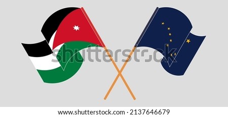 Crossed flags of Jordan and the State of Alaska. Official colors. Correct proportion. Vector illustration
