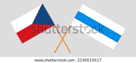 Crossed flag of Czech Republic and anti-war white-blue-white flag of Russian opposition. Vector illustration