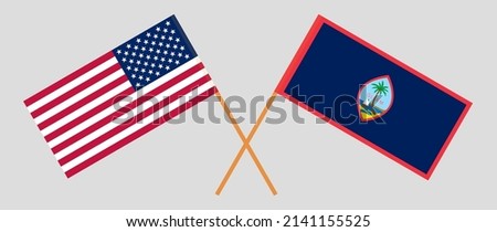 Crossed flags of the USA and Guam. Official colors. Correct proportion. Vector illustration