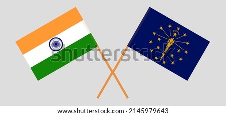 Crossed flags of India and the State of Indiana. Official colors. Correct proportion. Vector illustration
