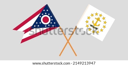 Crossed flags of the State of Ohio and the State of Rhode Island. Official colors. Correct proportion. Vector illustration
