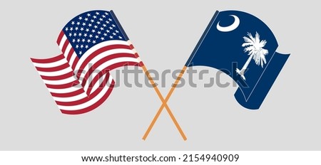 Crossed and waving flags of the USA and The State of South Carolina. Vector illustration
