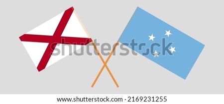 Crossed flags of The State of Alabama and Micronesia. Official colors. Correct proportion. Vector illustration
