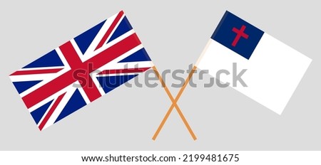 Crossed flags of United Kingdom and christianity. Official colors. Correct proportion. Vector illustration