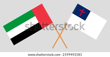 Crossed flags of the United Arab Emirates and christianity. Official colors. Correct proportion. Vector illustration